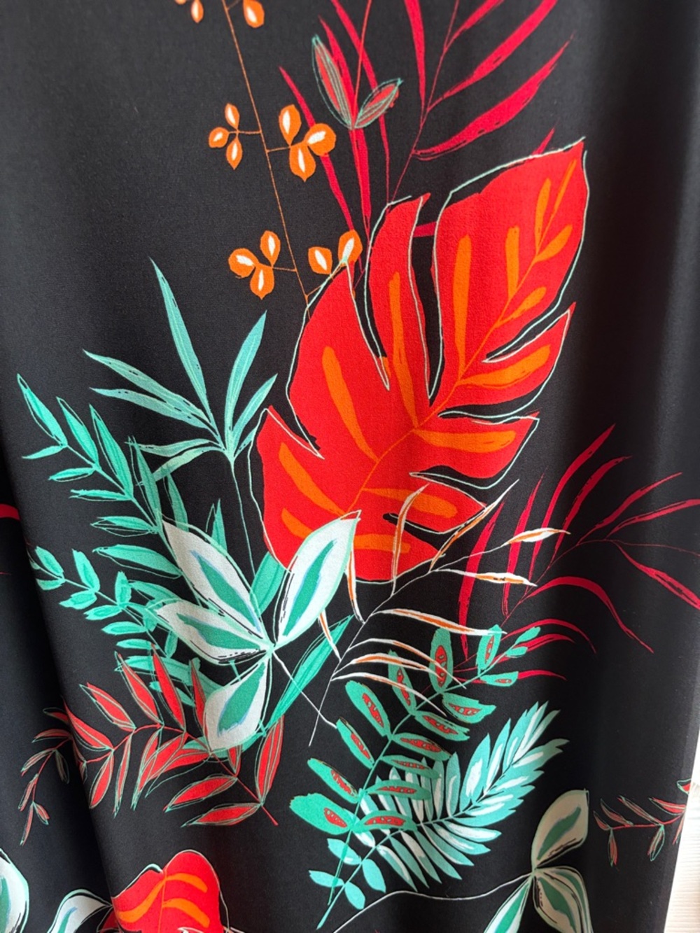 Tribal Femme Black knee length Dress with Teal, White & Coral Leaf Print - Picture 7 of 7